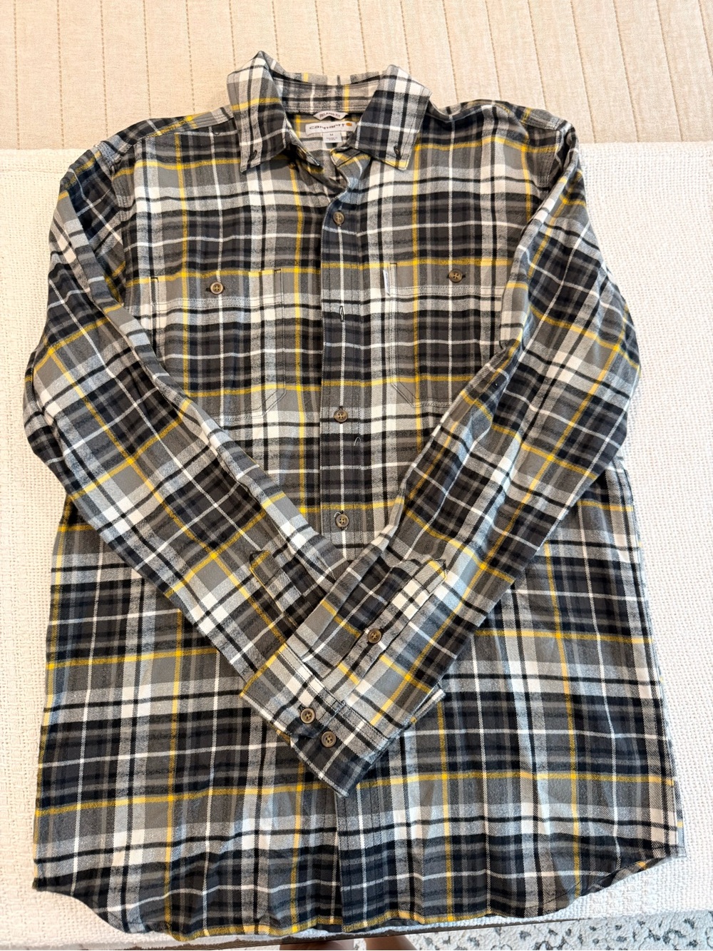 Carhartt Men's Plaid Button-Up Shirt in Gray, White & Yellow